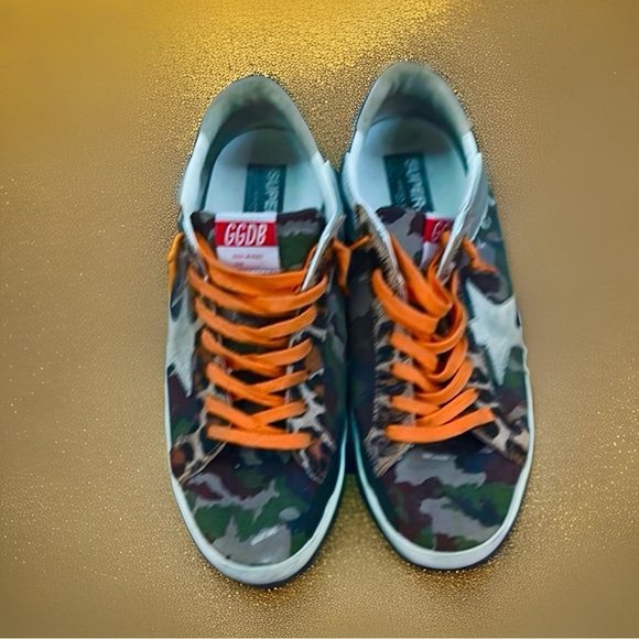 Golden Goose Superstar - camo design with leopard print detailing & orange laces - Picture 1 of 12